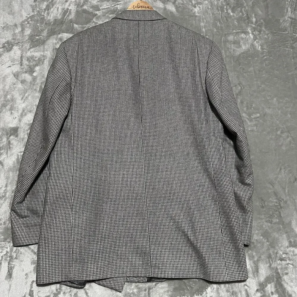 Vintage Vito Rufolo Houndstooth Blazer Mens 46L Grey Lanificio Di Pray Wool Silk